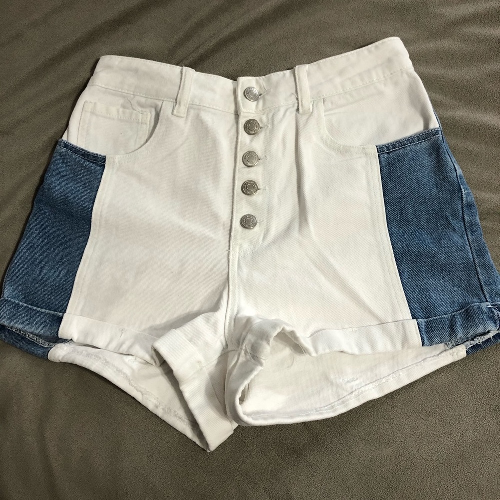 pacsun white and blue mom jean shorts